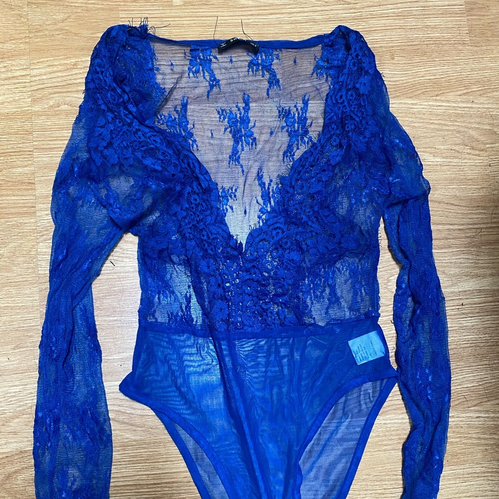Super cute blue lace bodysuit